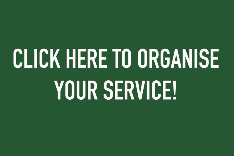Green background with white text 'Click here to organise your service!'